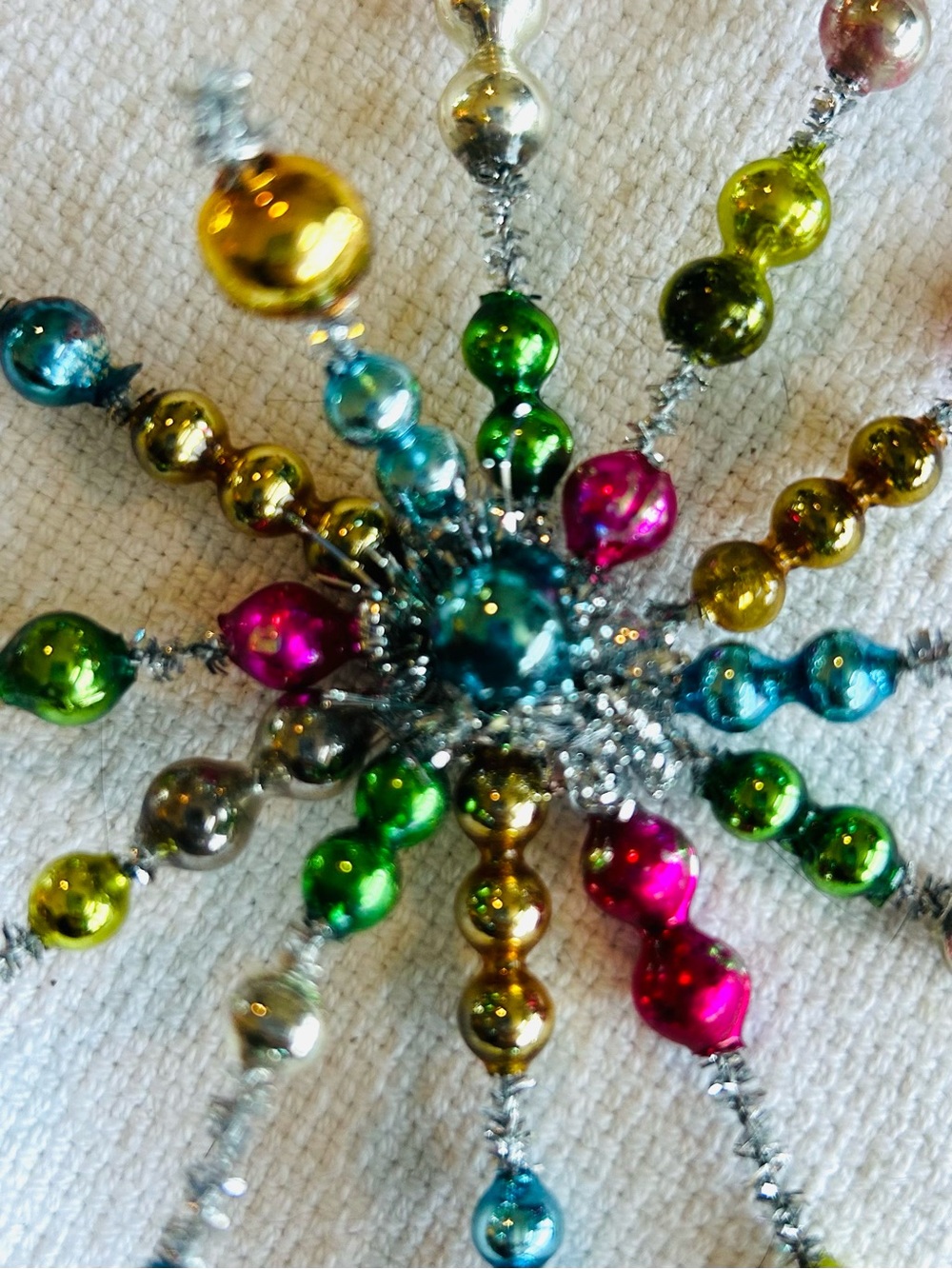 Vintage repurposed mercury bead holiday star burst Christmas Ornament